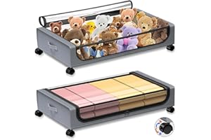 2 PCS Under Bed Storage with Wheels, Under Bed Storage Containers, Under Bed Shoe Storage Organizer, Rolling Under Bed Storag