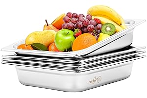 FSUON FUSON 4 Pack Hotel Pans, 1/2 Size 2.6" Deep, NSF, Commercial Stainless Steel Pan, Steam Table Pan, Catering Food Pans