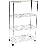 Seville Classics 4-Tier UltraZinc Steel Wire Shelving /w Wheels, 14" D x 30" W x 48" H