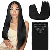 Lashey Clip in Hair Extensions Real Human Hair, 12 Inch 7pcs 120g #1 Jet Black, Straight Remy Human Hair Extensions Clip ins Thick Hair for Black Women