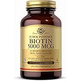 Solgar Biotin 5000 mcg - 100 Vegetable Capsules - Supports Healthy Skin, Nails & Hair - Non-GMO, Vegan, Gluten Free, Dairy Free, Kosher - 100 Servings
