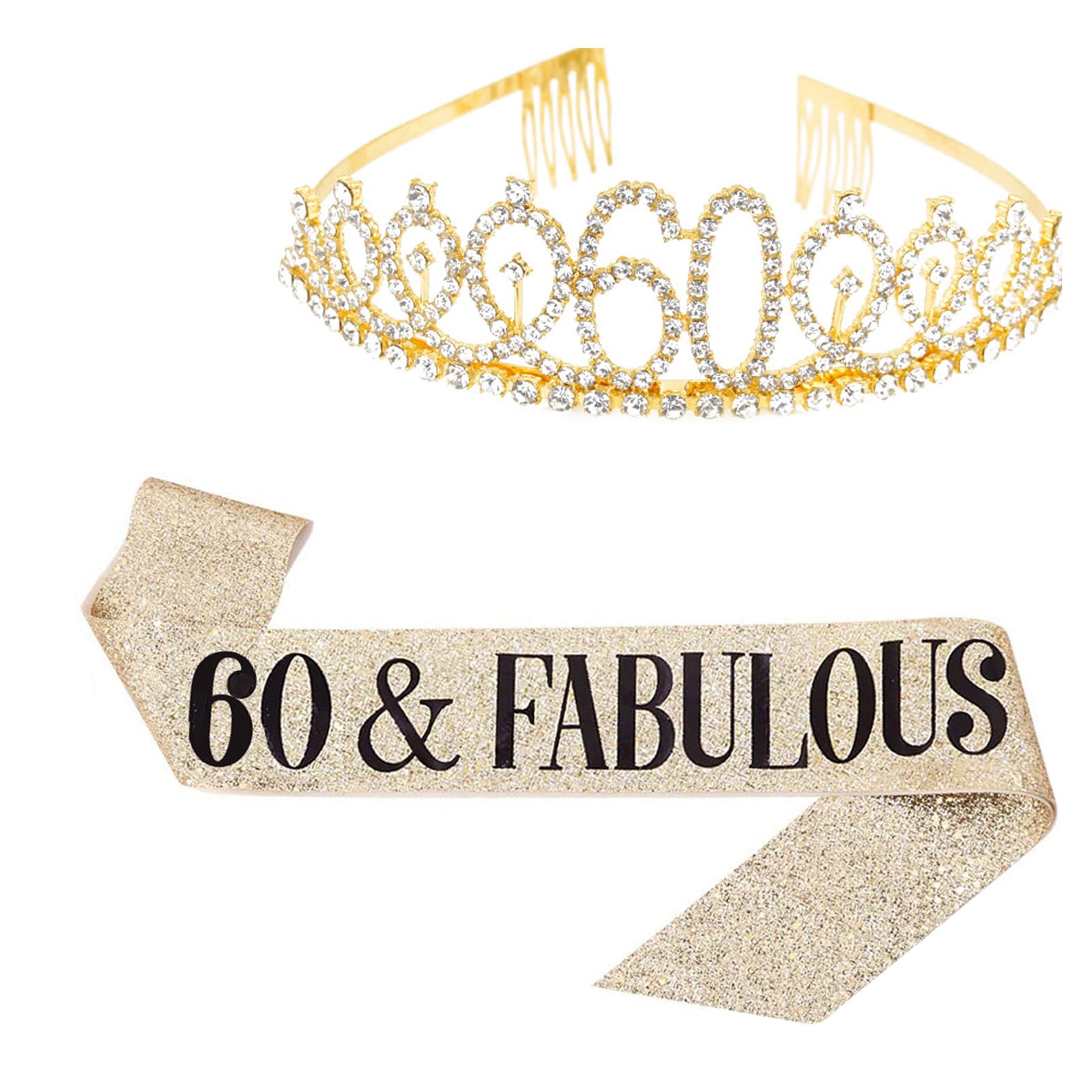 HRLORK 60th Birthday Sash and Rhinestone Tiara Birthday Crown Personalised Party Decorations Party Supplies for Women Gifts