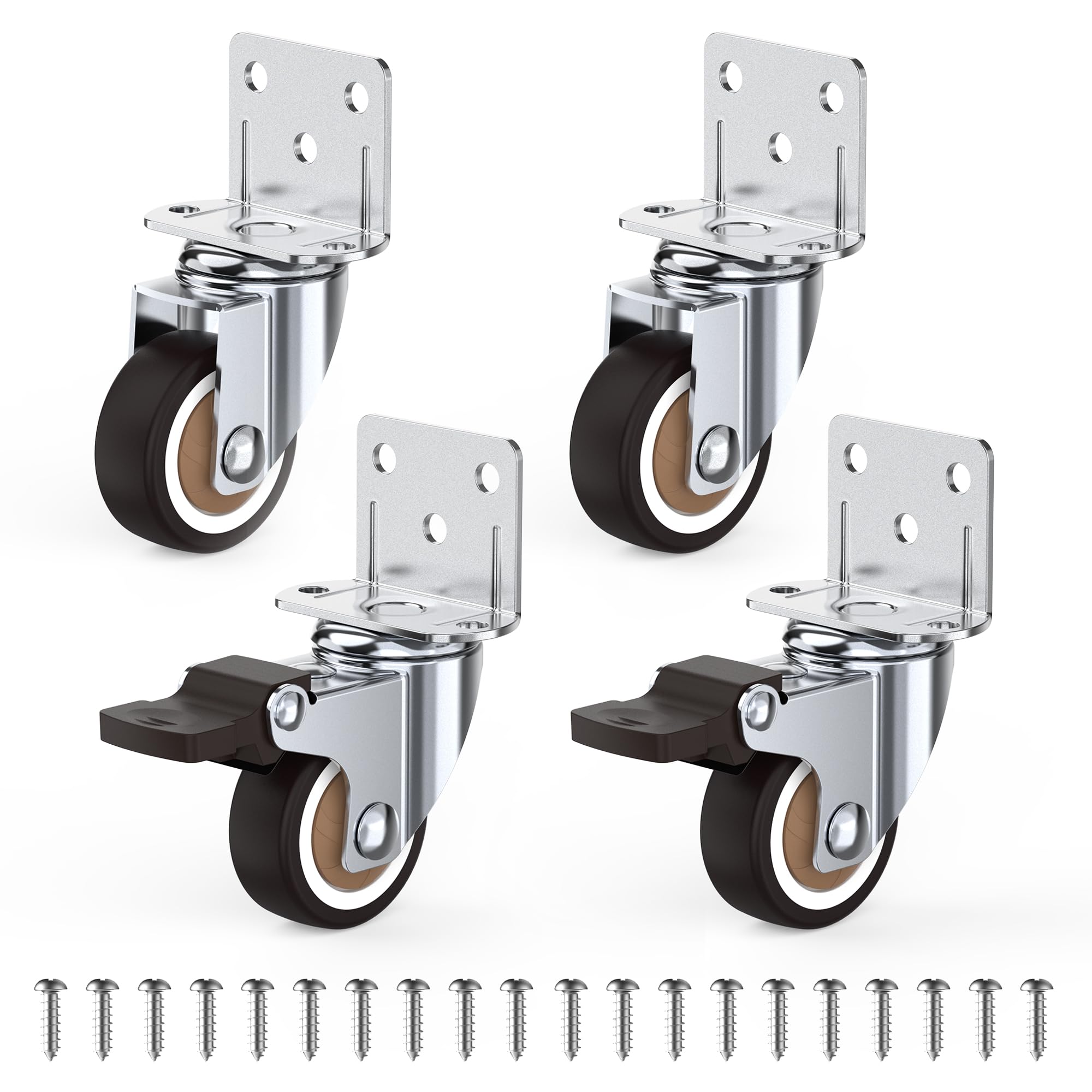 HOLKIE Side Mount Casters Wheels 32 mm with Heavy Duty Thickened L-Shaped Plate Double Ball Bearing Swivel Casters Set of 4 Holding 45 Kg Ideal Wheels for Furniture,Planters,Small Tables