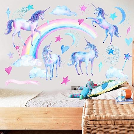 Amazon Davcor Moring ウォールステッカー ユニコーン 壁紙 子供部屋 インテリア 装飾 飾り シール式 はがせる 剥がせる 雰囲気満点 おしゃれ カラフル ウォールデコ ウォールペーパー 雑貨 ガラス 窓 Diy 幼稚園 保育園 家飾り パーティー イベント 2枚セット ウォール