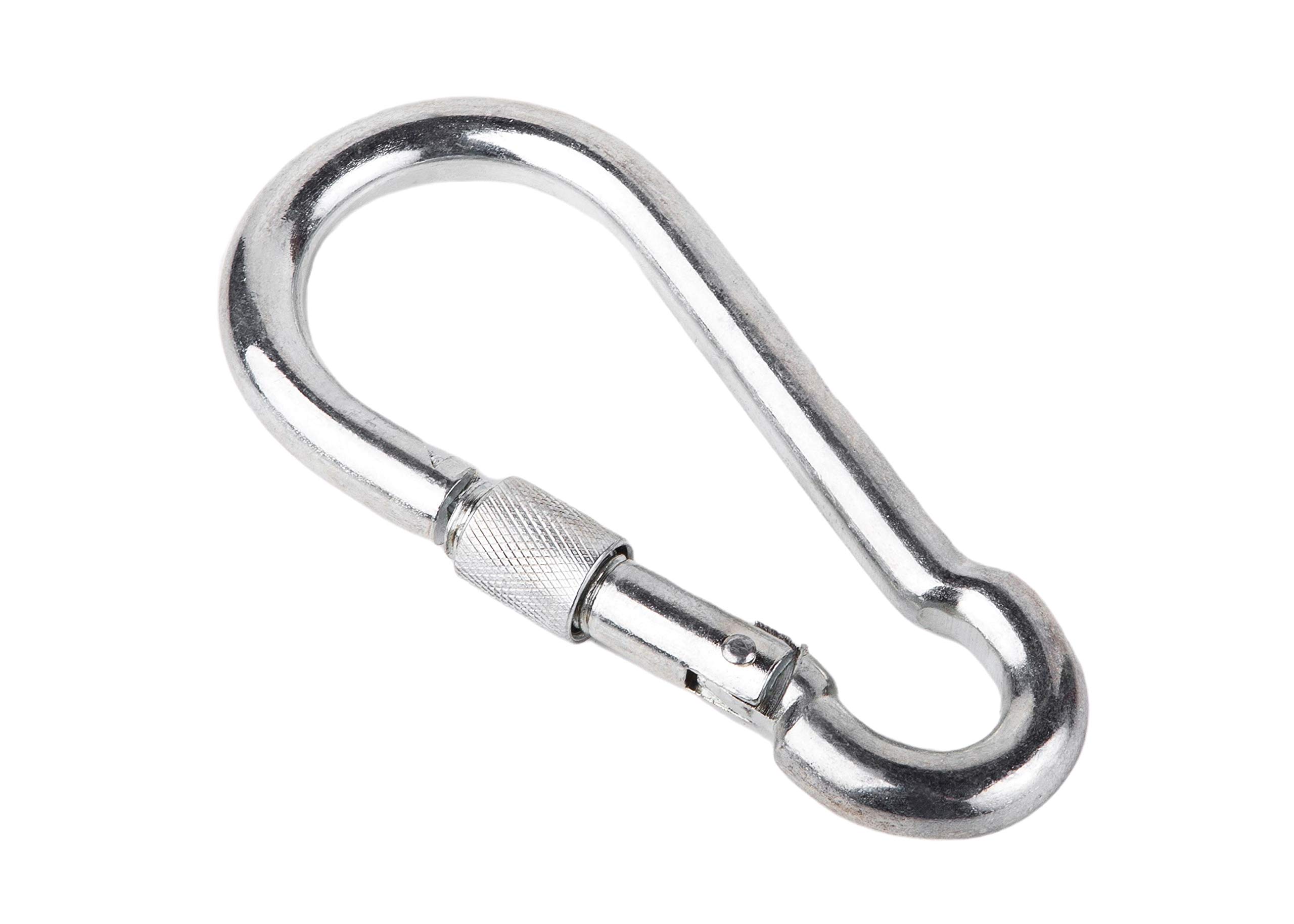 (Pack of 4 pcs) Galvanised Steel Carabiner 8 x 80 mm DIN 5299D Spring Snap Key Chain Clip Hook Screw Gate Buckle with Screw Gate Lock (4)