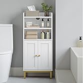 Hzuaneri Bathroom Storage Cabinet, Small Floor Cabinet with 2 Door | Toilet Paper Cabinets, Bathroom Organizer with Adjustable Shelf, for Small Spaces White,Square Door,7.1" Dx14.6 Wx32.7 H