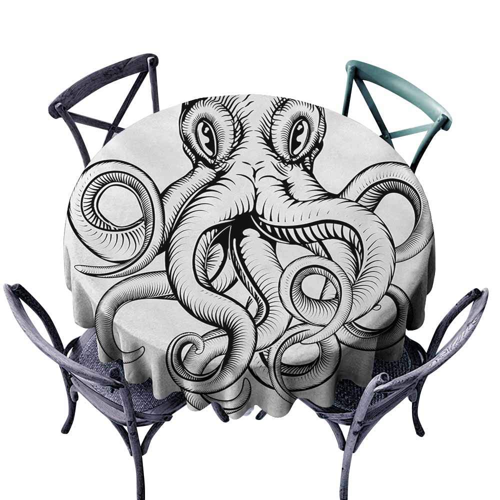 Caesar Jenkin Tablecloth Spill-Proof Table Cover,Octopus,an Illustration of an Octopus in A Dynamic Woodblock Style Monochromic Artwork,for Banquet Decoration Dining Table Cover,35 INCH,Brown White