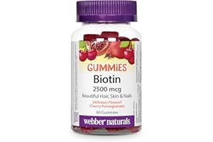 Webber Naturals Biotin Gummy, 2500 mcg of Biotin Per Gummy, 60 Gummies, Supports Healthy Hair, Skin & Nails, Vegan