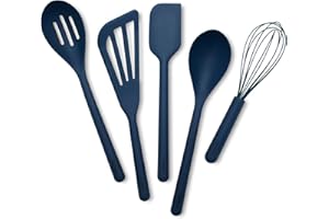 GreenPan Silicone 5 Piece Cooking Utensil Set, Slotted & Solid Spoon, Turner, Spatula, Whisk, Flexible Nonstick Kitchen Tools