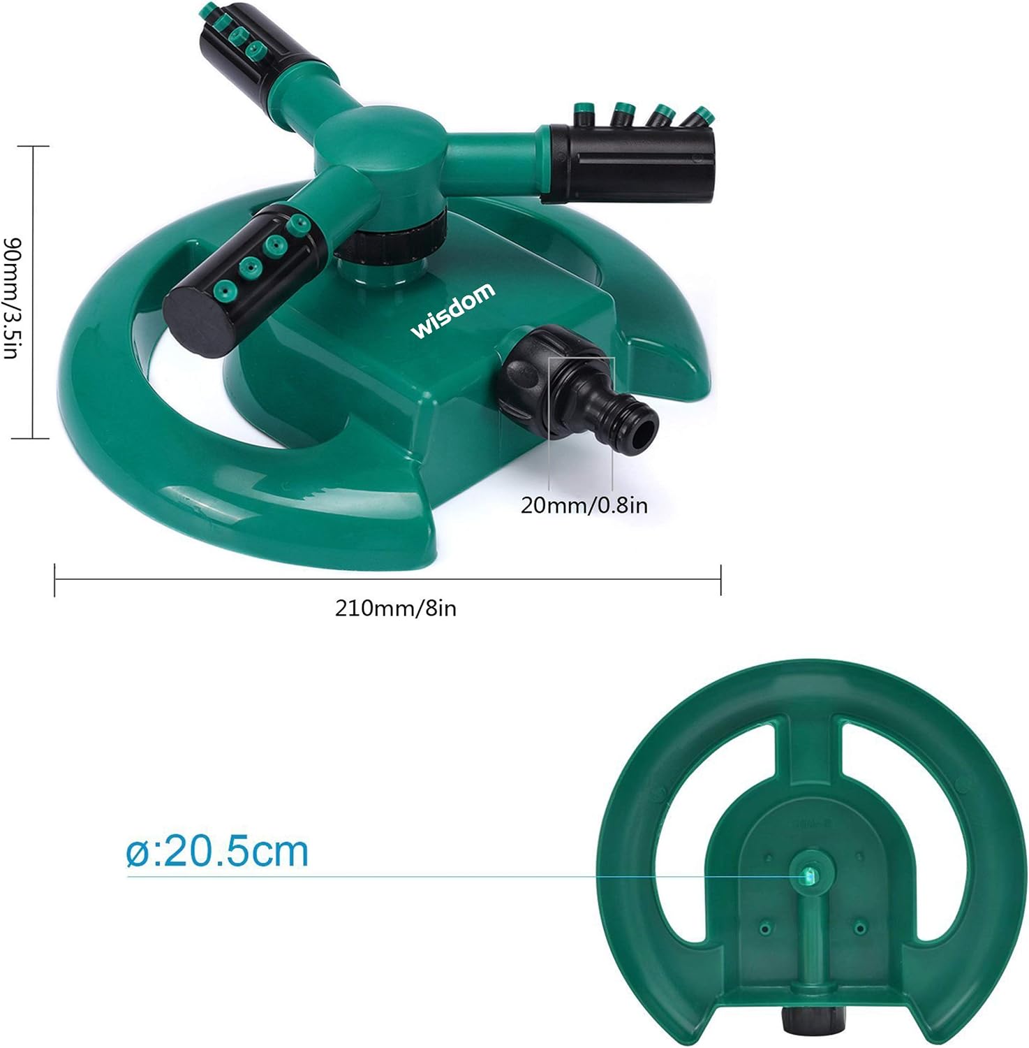 WISDOMWELL Garden Sprinkler Automatic Lawn Water Sprinkler 360 Degree 3 Arm Rotating Sprinklers System for Watering Your Lawn Plants Flowers Veggies and More - Image 3