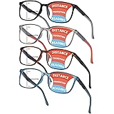BLOEXCLU Progressive Multifocus Reading Glasses Men Women Blue Light Blocking Readers with Spring Hinge Two-tone Design