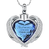 Imrsanl Angel Wing Heart Urn Pendant Necklaces for Women Girls Crystal Birthstone Cremation Jewelry Urns for Human Ashes Memorial Locket Keepsake Jewelry