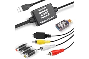 Oassuose VHS to Digital Converter,USB-A/USB-C Video 1080P Capture Card,RCA/AV to USB2.0 Audio Video Transfer Grabber,Convert Analog VHS VCR Hi8 Mini DV to Digital Converter,for PC DVD Tape Camera