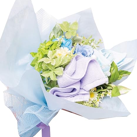 Amazon ユメギフト 泉州タオルフラワー 花束 L ハンドタオル タオルハンカチ ハンドメイド 日本製 選べる4色 ブルー ハンドタオル ホーム キッチン オンライン通販