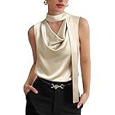 Gaharu Women's Silk Satin Tops Dressy Casual Sleeveless Tank Blouses Cowl Neck Summer Business Work Shirts