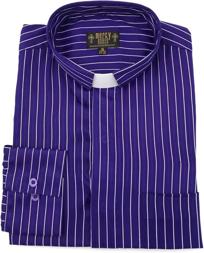 Mens PIN Stripe Clergy TAB Collar Shirt (Roman Purple/White Stripe) at
