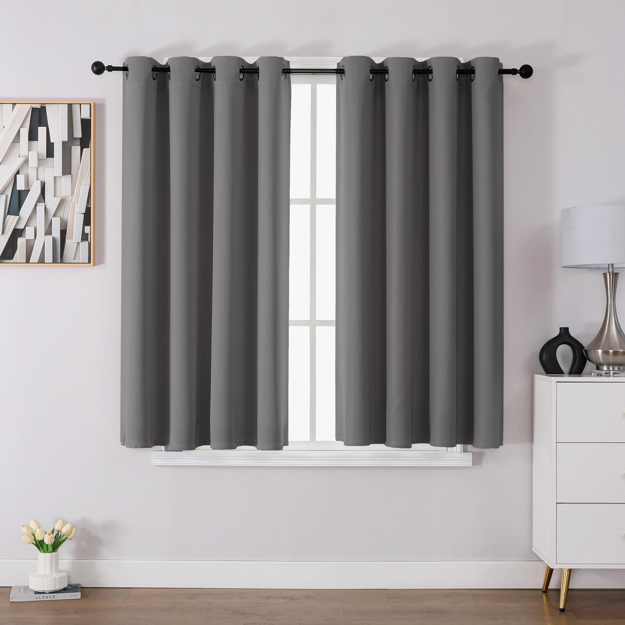 CUCRAF Blackout Curtains for Bedroom & Living Room, Light Grey 54 Inch Drop 2 Panels, Thermal Eyelet Black Out Curtains as Soundproof Room Dividers W46 x L54