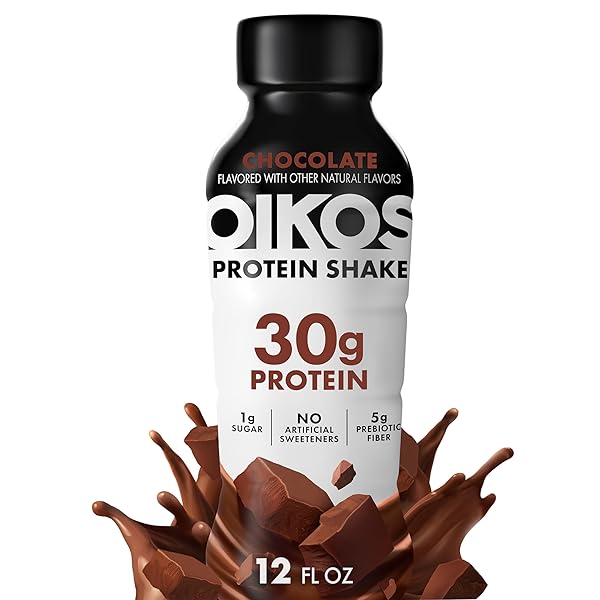 OIKOS PROTEIN SHAKE, CHOCOLATE, 30G HIGH PROTEIN DRINKS, SHELF STABLE, READY TO DRINK, 5G PREBIOTIC FIBER, 12 FL OZ BOTTLE