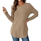 NORACORA Women Long Sleeve Shirts Loose Tunic Crew Neck Lightweight Side Split Casual 2026 Spring Trendy Basic Tshirts Blouse