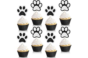Weecent 36 Pcs Paw Cupcake Toppers Glitter Dog Paw Cake Decorations Black White Glitter Puppy Cupcake Toppers for Baby Shower Boys Girls Birthday Party Cake Supplies (2 Styles)