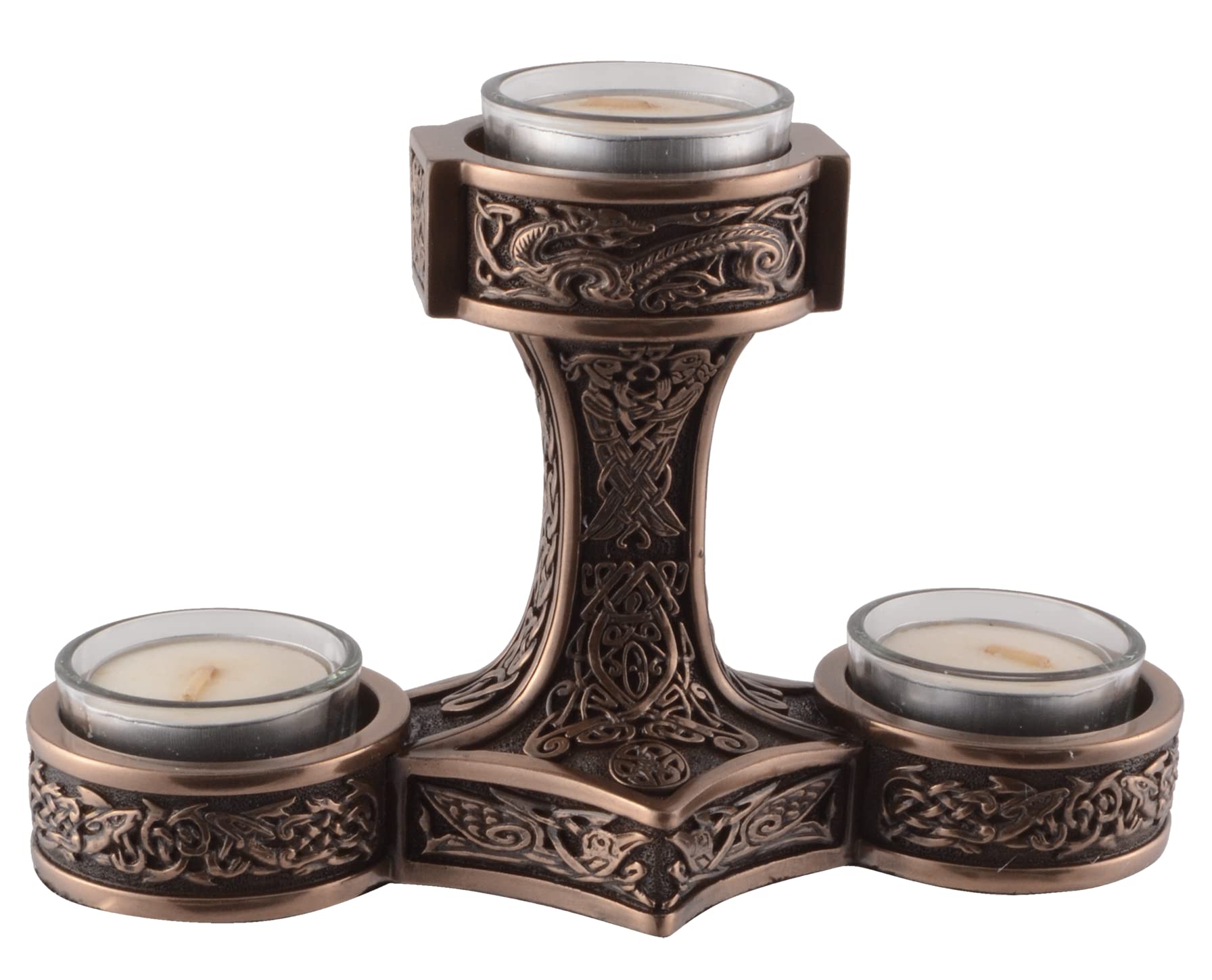Veronese Mjolnir Thor's Hammer German Tea Light Holder Bronzed 3 Tea Lights