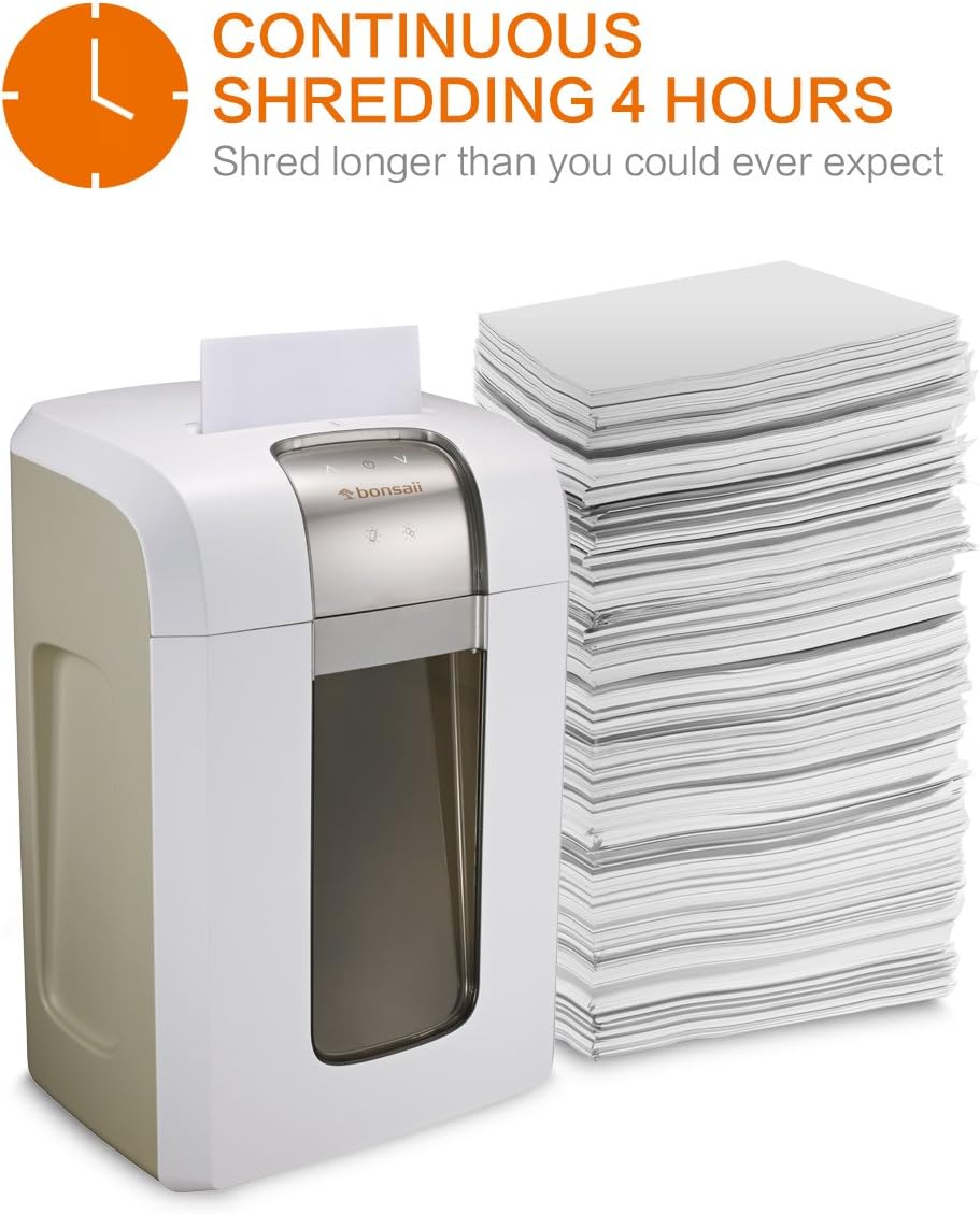 Bonsaii EverShred Pro 3S30 Heavy Duty 18-Sheet Cross-Cut Paper/CD/Credit Card Shredder, 240 Minutes Running Time, 58 dB Low Operation Noise, 7.9 Gallons Pullout Wastebasket with 4 Casters, White : Office Products