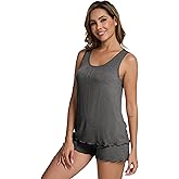 WiWi Womens Sleeveless Pajama Set Summer Sleepwear Soft Pjs Sets Tank Top Shorts Loungewear Viscose from Bamboo S-XXL