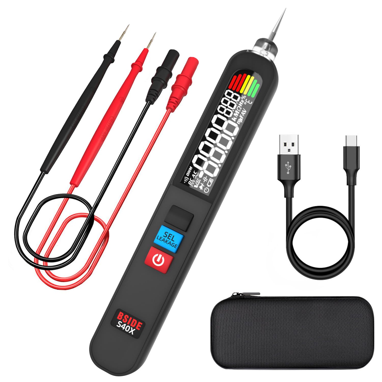 BSIDE Rechargeable Digital Multimeter, S40X Multimeter Pen Type with Smart/Manual Mode, VFC Diode Frequency Capacitance Meter, Electricity Leak Tester, Voltage Resistance Continuity Testing