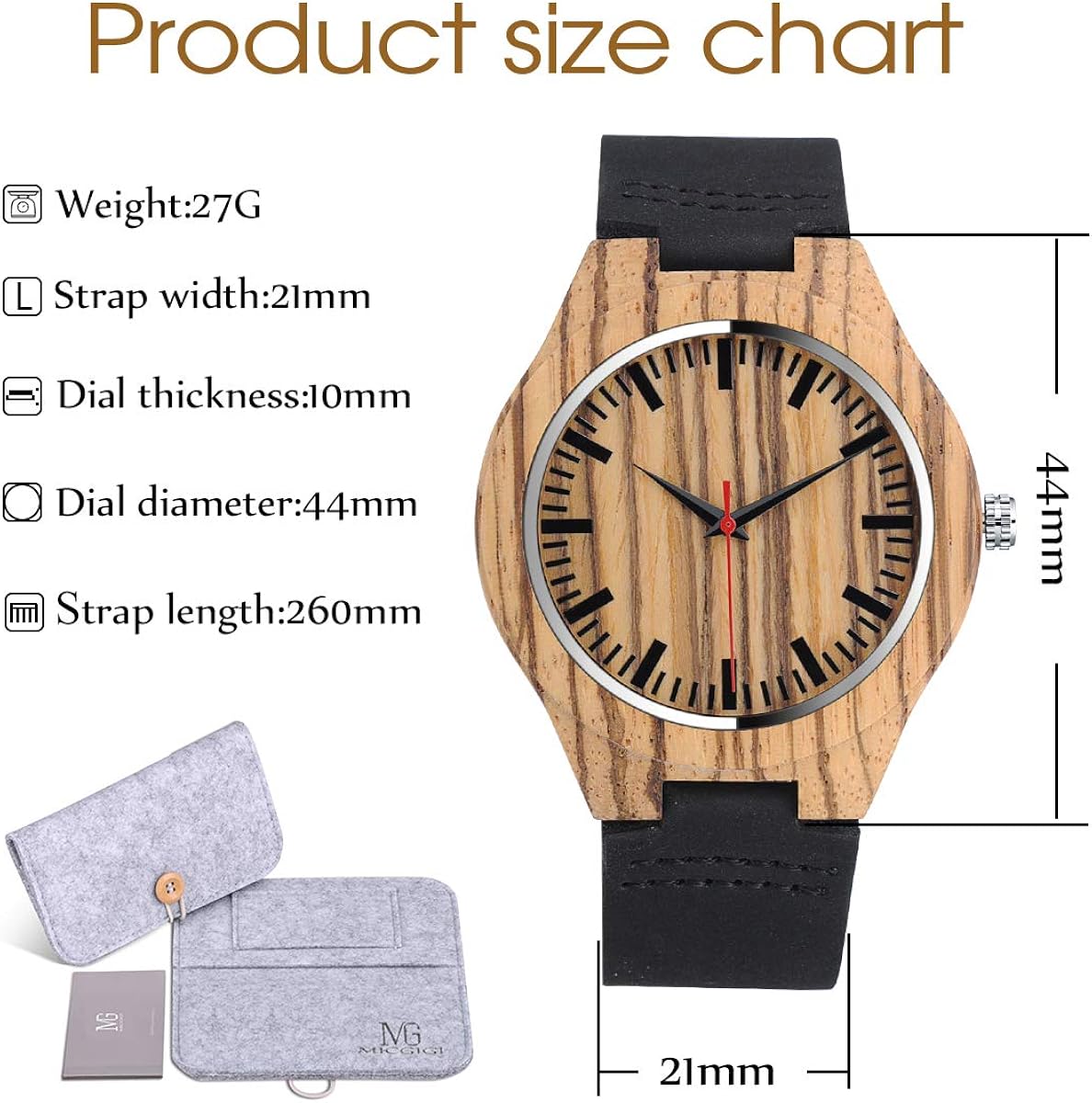 MICGIGI Unisex Simple Wooden Quartz Watch Handmade Cowhide Leather Strap Natural Wood Wrist Watch - Image 3