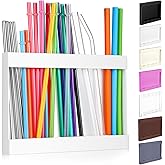 Qinyoung Acrylic Straw Holder for Cabinet Door with Double Sided Adhesive Tape Reusable Straw Organizer Tumbler Storage Kitchen Accessories Container for Counter Cupboard(Classic,Large,White)