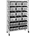 Seville Classics Heavy Duty NSF Bin Rack Solid Steel Wire Shelving Storage Unit, Patented Organizer for Garage, Warehouse, Office, Restaurant, Classroom, Kitchen, Gray, Includes 16 Bins