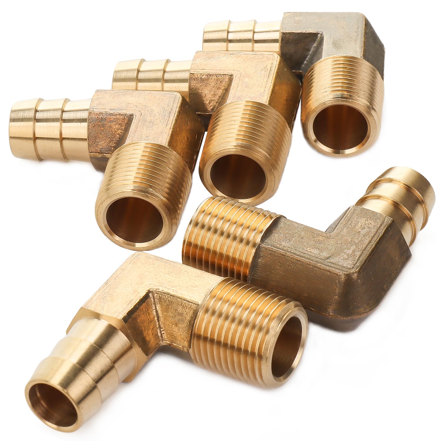 LTWFITTING 90 Deg Elbow Brass Barb Fitting 3/8-Inch Male BSPT x 12mm ID Hose(Pack of 5)