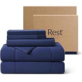 REST&reg; Evercool&reg;+ Cooling Comforter Set for Hot Sleepers, 4PC, Queen | 1 Comforter + 1 Fitted Sheet + 2 IONIC+ Silver Pillowcases, Cool-to-Touch for Night Sweats, Deep Pocket, Wrinkle-Free