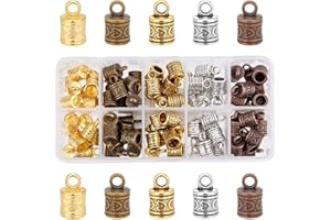 PH PandaHall 100pcs Leather Tassel Cap 5 Color Barrel Alloy Leather Cord Ends Cord Link Buckle Glue-in End Cap for Kumihimo Barrel and Jewelry Making (16x9mm, 6.5mm Inner Diameter)