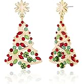 Christmas Tree Earrings for Women Cute Xmas Tree Drop Earrings Trendy Green Crystal Earring Snowflake Christmas Holiday Jewelry Accessories