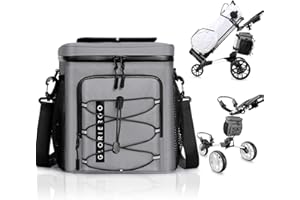 GLORIEROO Golf Cart Cooler Bag Insulated - 12-Can Leakproof Soft Cooler Bag with Hook-and-Loop Lid, Waterproof Zippers, and Multi-Pockets for Accessories; Fits on Golf Push Cart
