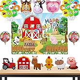 36pcs Farm Themed Party Supplies,Include Farm Animals Centerpieces Farm Background Cloth and Foil Latex Balloons, Indoor and Outdoor Farm Animals 3D Table Decorations