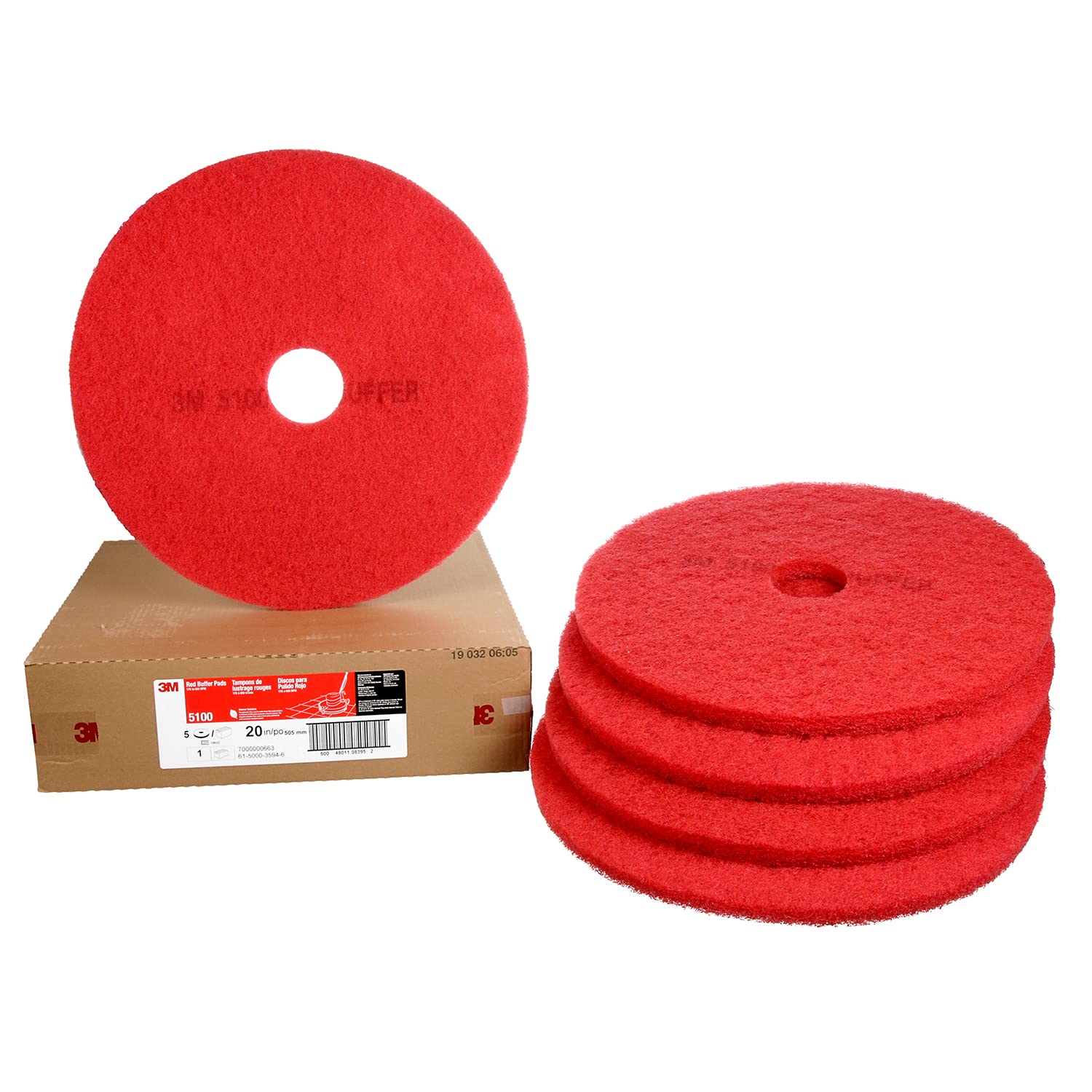 3M Red Buffer Pad 5100, 17 in, 5/Case