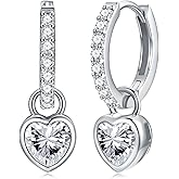 Birthstone Heart Earrings 925 Sterling Silver Huggie Hoop Earrings with Heart CZ Hypoallergenic Jewelry Anniversary Birthday Gifts for Her Women Mom Wife