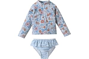 DREAM BUS Toddler Girls Long Sleeve Swimsuit 2 Piece Rashguard Set Sun Protection Baby Girls Bathing Suit Kids Swimwear