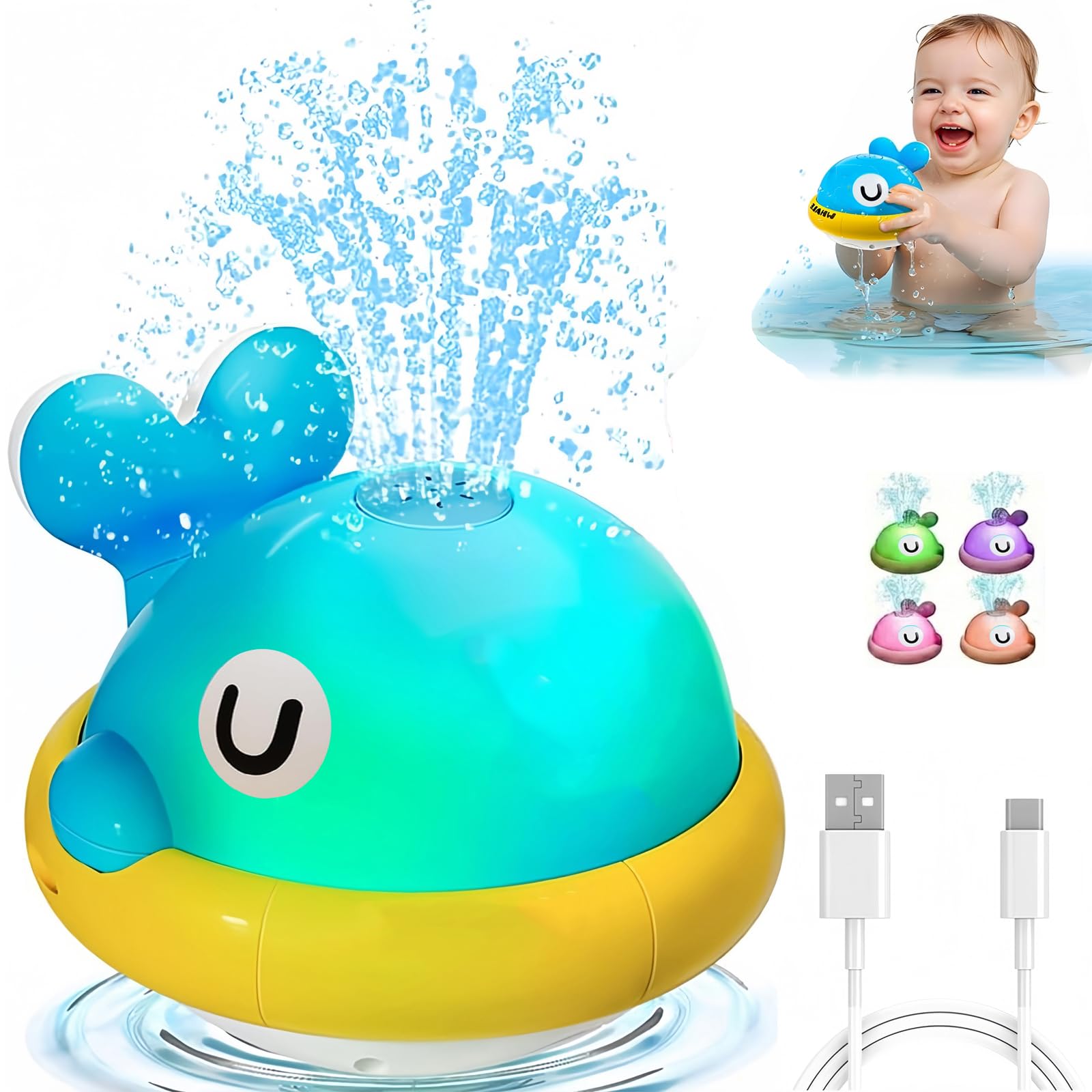 Baby Bath Toys, Muslecid Light Up Whale Sprinkler Bath Toys for babies for 1+ year old, Toddler Pool Bathtub Water Toys with Colorful Lights, Christmas Birthday Gifts for 1 2 3 Year old Boys Girls