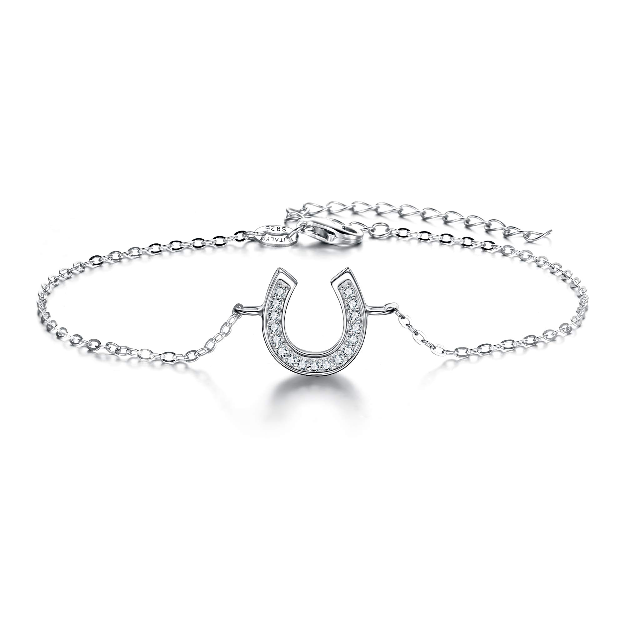Ever Faith Women's 925 Sterling Silver Blue Cubic Zirconia Lucky Horseshoe Adjustable Link Bracelet