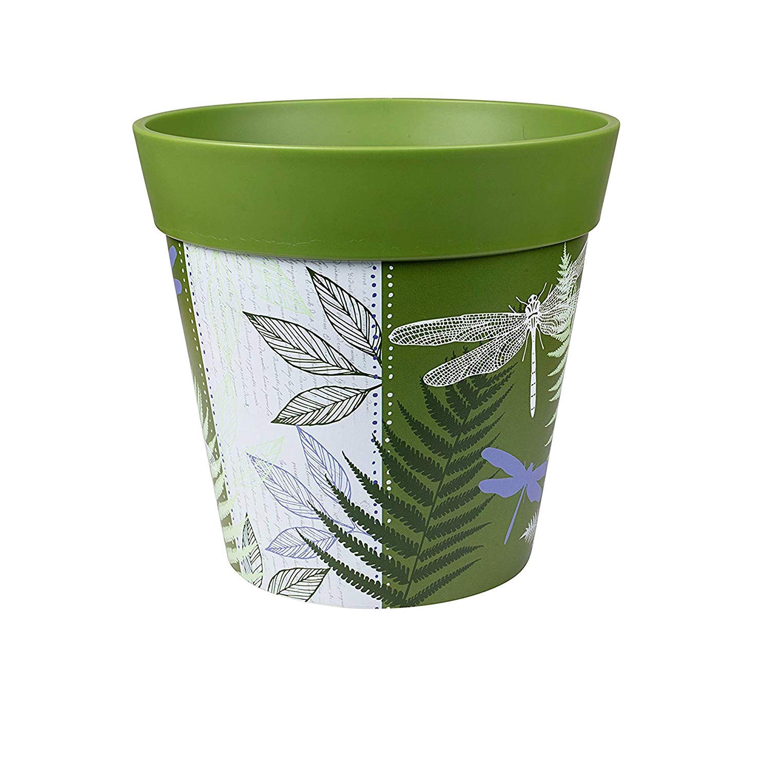 Hum Flowerpots, 22cm, Various Patterns Colours and Sizes, Indoor/Outdoor Plastic Plant Pot, Green Dragonflies โ image 1