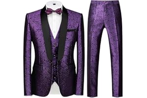 TRONSTORE ㅤ TRONSTORE Men's Suit 3 Piece Floral Tuxedo One Button Shawl Collar Party Prom Blazer Vest Pants