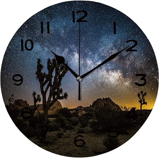 AmaUncle 10 inch Round Clock Night Scene Under The Beautiful Starry Sky Unique Wall