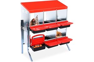 Garvee Chicken Nesting Boxes, 6 Hole Metal Chicken Laying Box with Removable Trays and Roll Out Egg Collection for Chicken Co