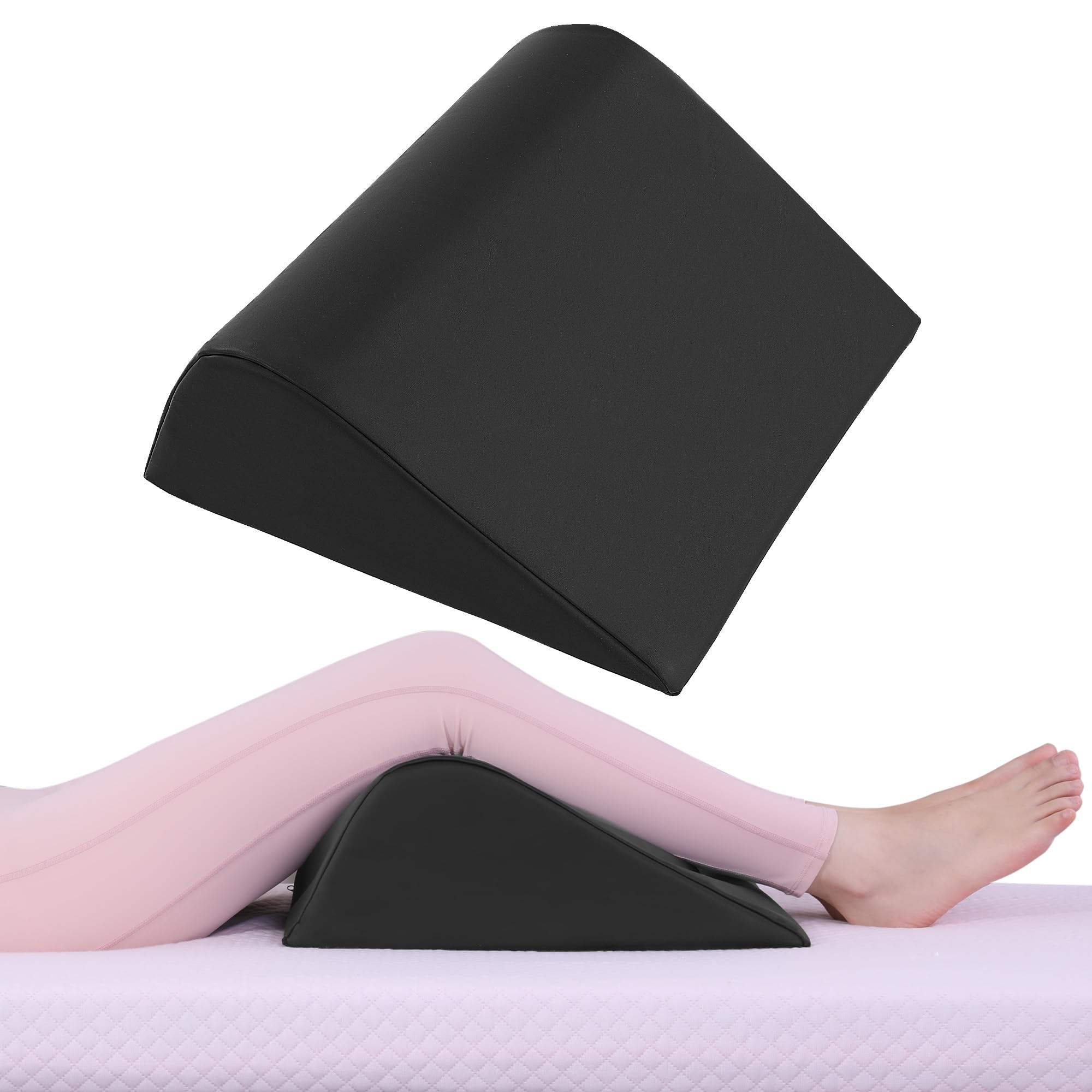 Photo 1 of HOMBYS Wedge Bolster Pillow for Legs,Knee Wedge Pillow for Massage Table,Triangle Massage Bolsters for Under Legs,PU Leather Waterproof Foam Tatoo Pillow (Black)