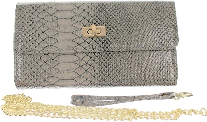 Grey snakeskin clutch bag Clearance