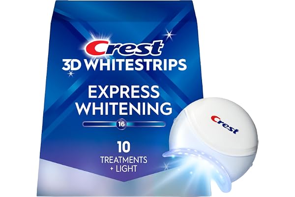 Crest 3D Whitestrips Express Whitening + Whitening Light At-home Teeth Whitening Kit, 10 Treatments + Light, 16 Levels Whiter