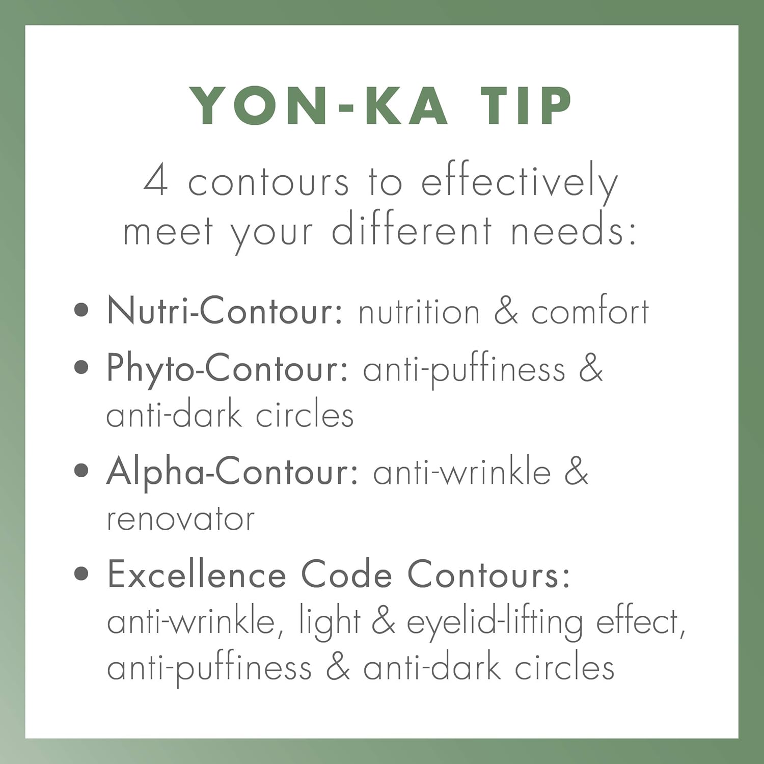 yonka excellence code contours